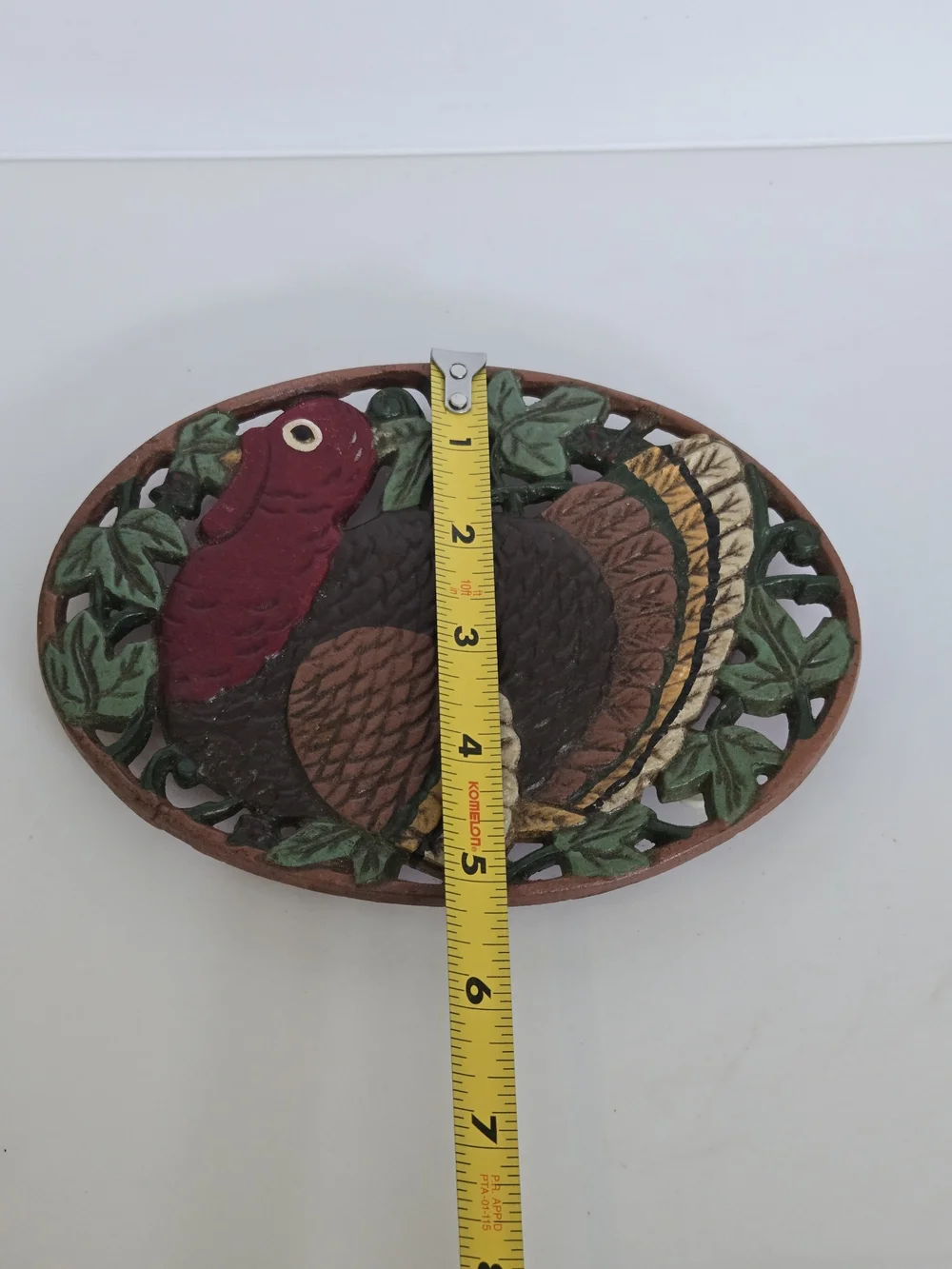 Vintage Painted Cast Iron Turkey Trivet Wall Plaque - Brown, Red, Green, Gold